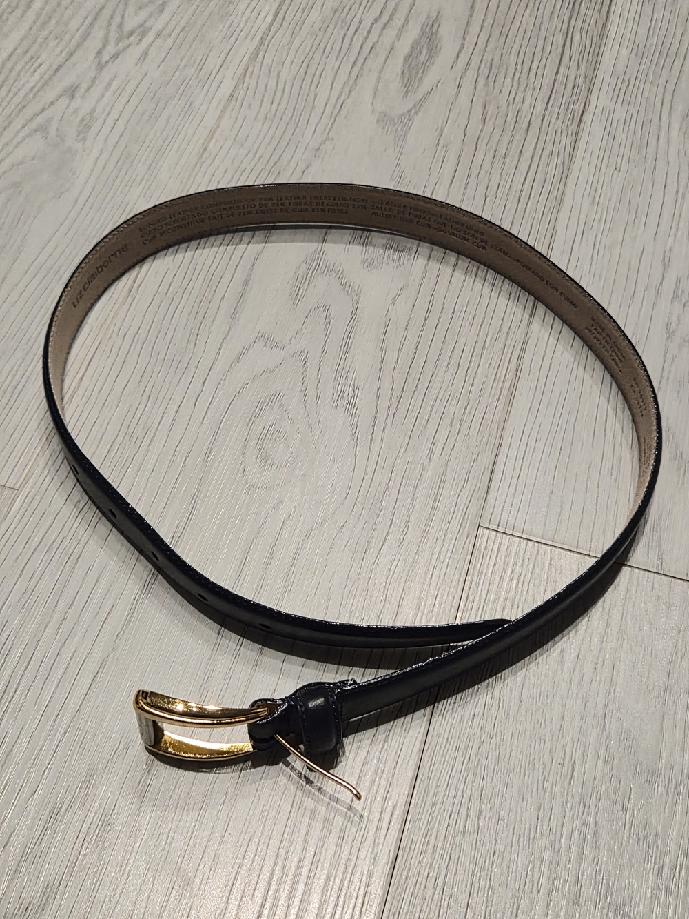 Liz Claiborne Navy Blue Leather Belt with Gold-Tone Buckle
